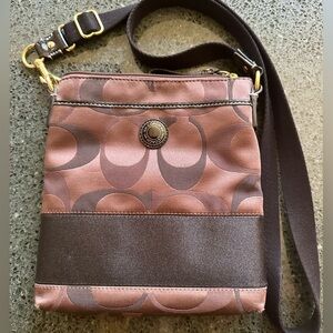Coach Stripe Signature Logo Satin Canvas Crossbody Bag READ
